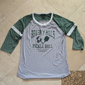 Sable Sky Green and White Pickle  Ball Tee SZ Large